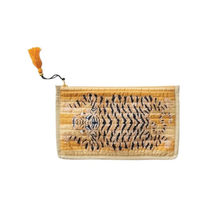 Tiger Printed Cotton Voile Zip Pouch with Interior Coating - Mellow Monkey