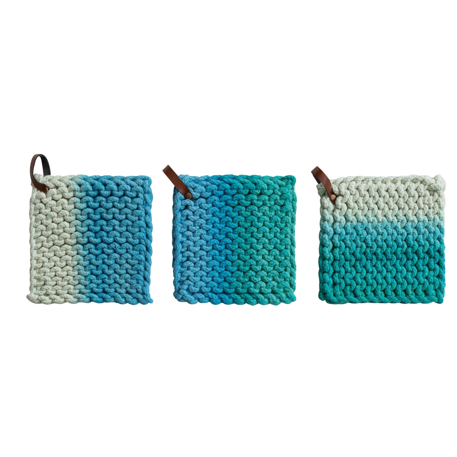 Cotton Crocheted Pot Holder with Leather Loop, 3 Styles
