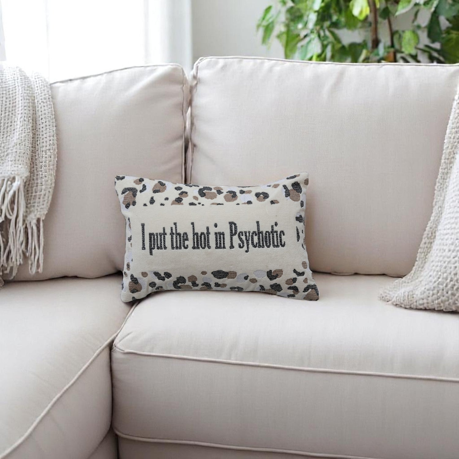 Cotton Velvet Embroidered Lumbar Pillow with Animal Print Pattern - Mellow Monkey