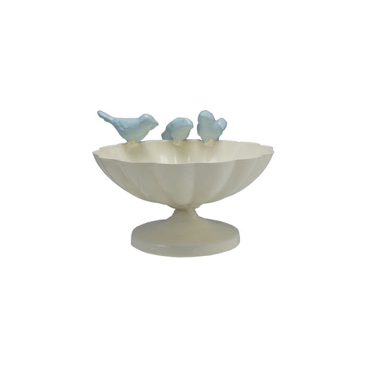 Decorative Scalloped Bowl with Cast Iron Birds - 5-3/4-in - Mellow Monkey