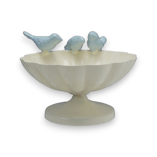 Decorative Scalloped Bowl with Cast Iron Birds - 5-3/4-in - Mellow Monkey