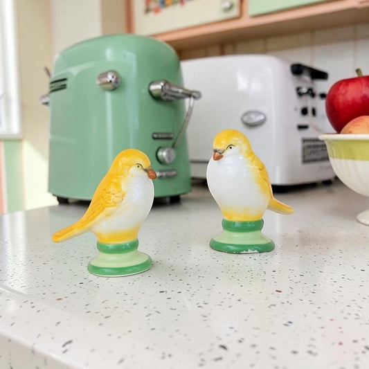 Ceramic Vintage Reproduction Lovebird Shaped Salt & Pepper Shakers - 3-1/4-in - Mellow Monkey
