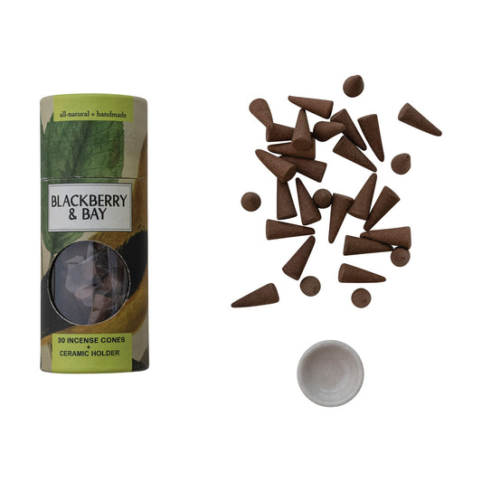 Blackberry & Bay Scented Incense Cones with Ceramic Holder - Mellow Monkey