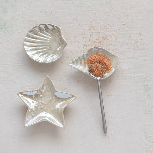 Stoneware Shell and Starfish Shaped Dish - 5-in - Mellow Monkey