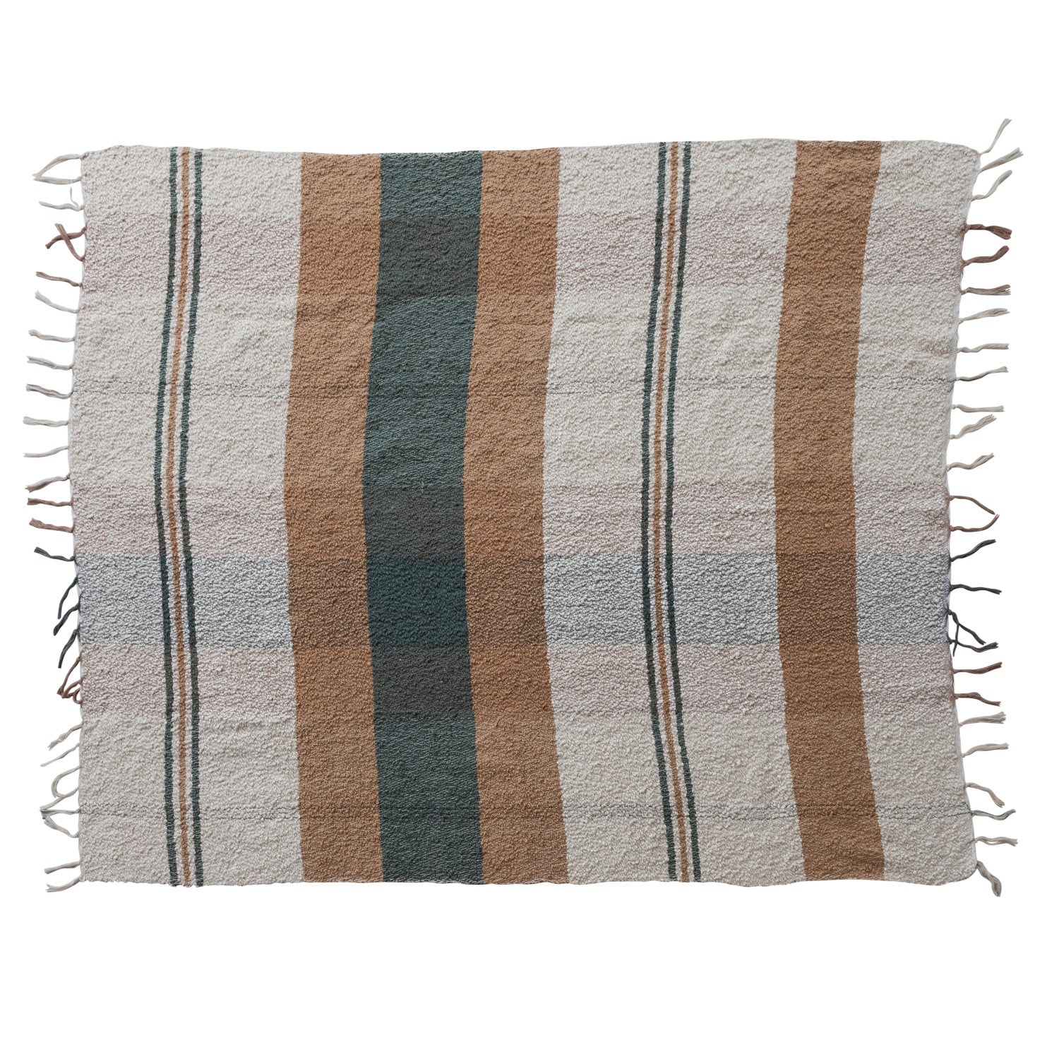 Cotton Slub Striped Throw with Fringe - 60-in - Mellow Monkey