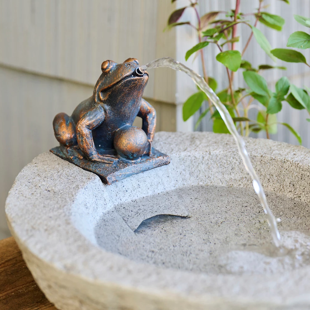 Resin Fountain with Frog with Concrete & Bronze Finish - 17-in - Mellow Monkey