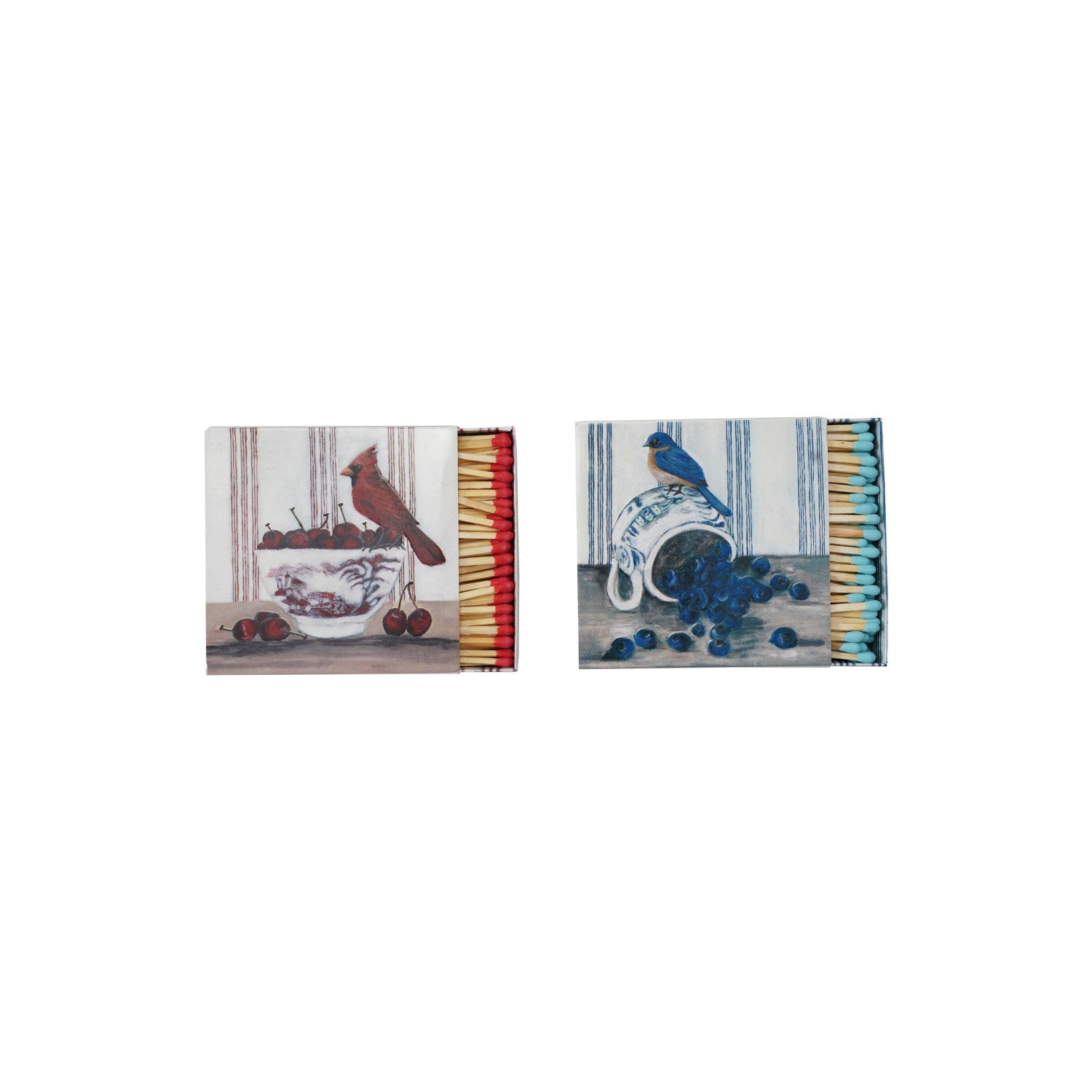 Safety Matches in Matchbox with Bird on Dish - 4-1/4-in - Mellow Monkey