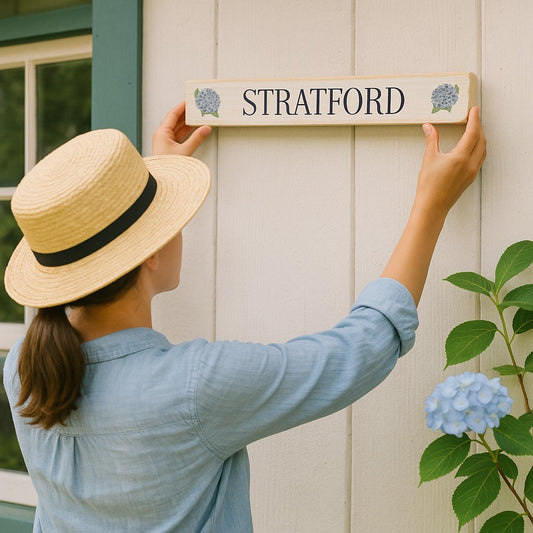 Stratford Hydrangea Flowers - Skinny Wood Shelf Sitter - 15-3/4-in - Mellow Monkey