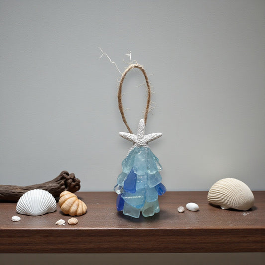 Sea Glass 3D Christmas Ornament - 2.5 In. - Ocean w/Blue - Mellow Monkey