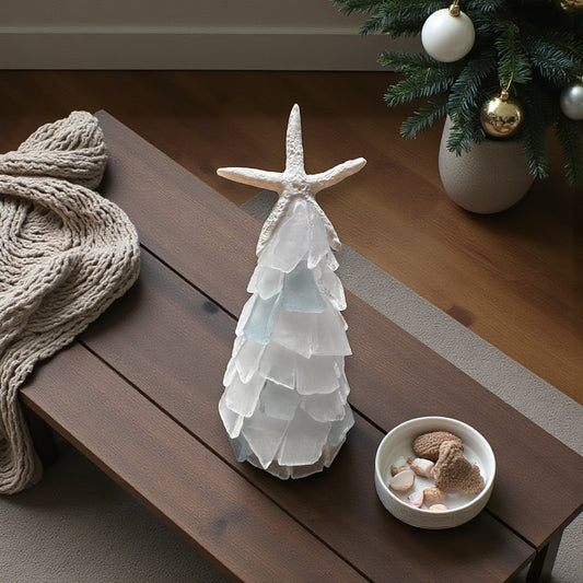 Sea Glass Christmas Tree With Starfish - 6 In. - Hint of Powder Blue - Mellow Monkey