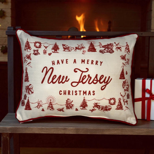 Have a Merry Christmas - New Jersey - Hometown Pillow - Scarlet Piping - 19-in - Mellow Monkey