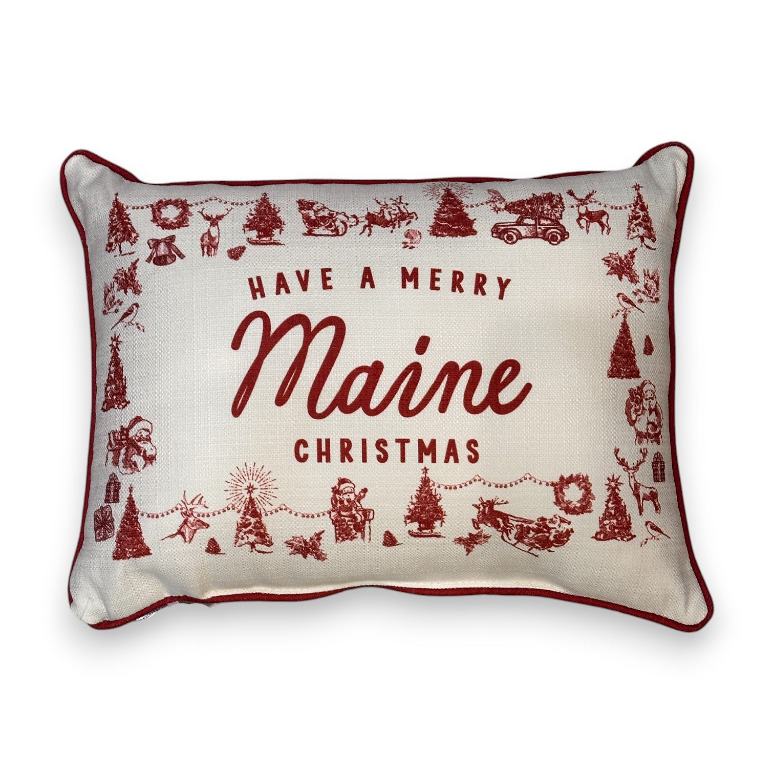 Have a Merry Christmas - Maine - Hometown Pillow - Scarlet Piping - 19-in - Mellow Monkey