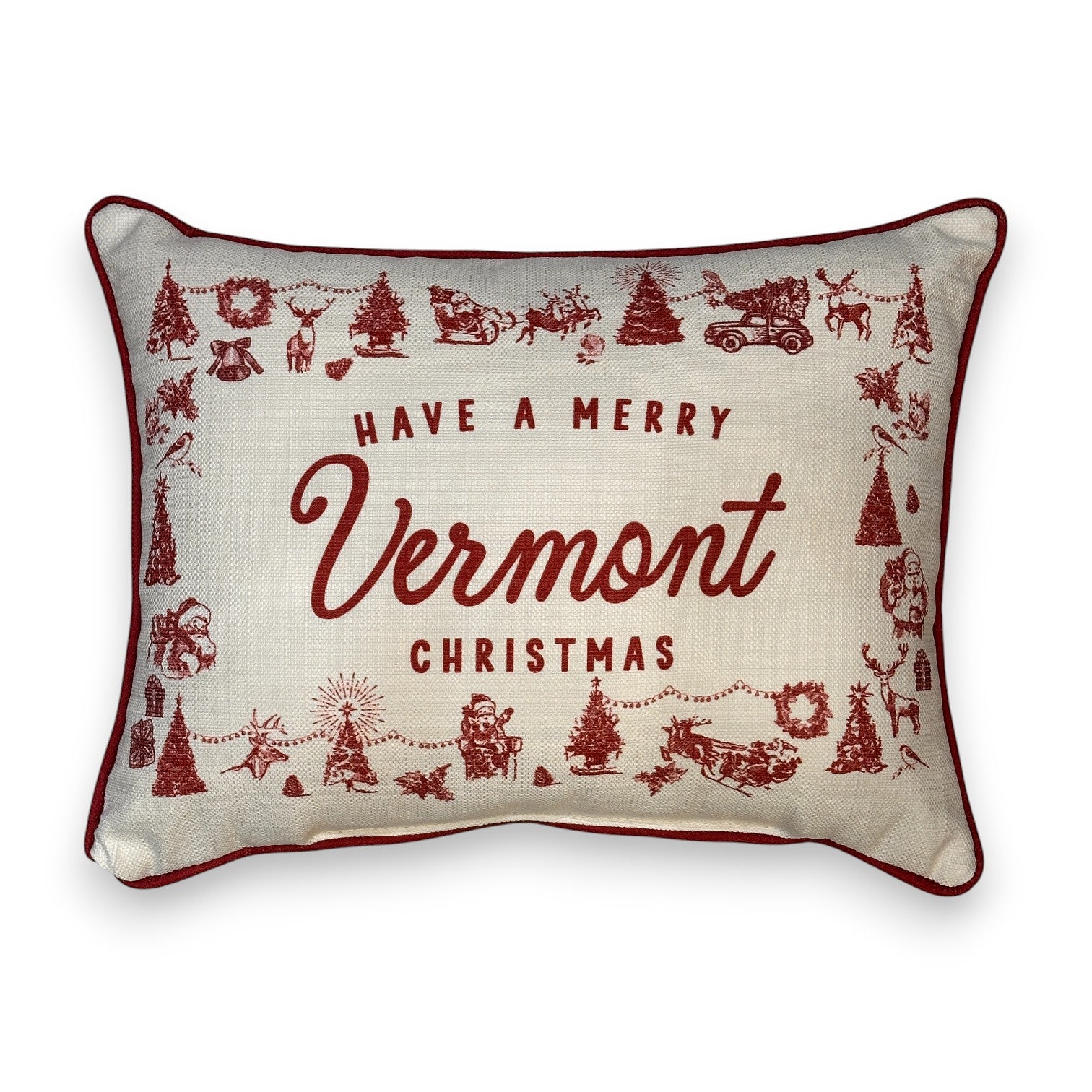 Have a Merry Christmas - Vermont - Hometown Pillow - Scarlet Piping - 19-in - Mellow Monkey
