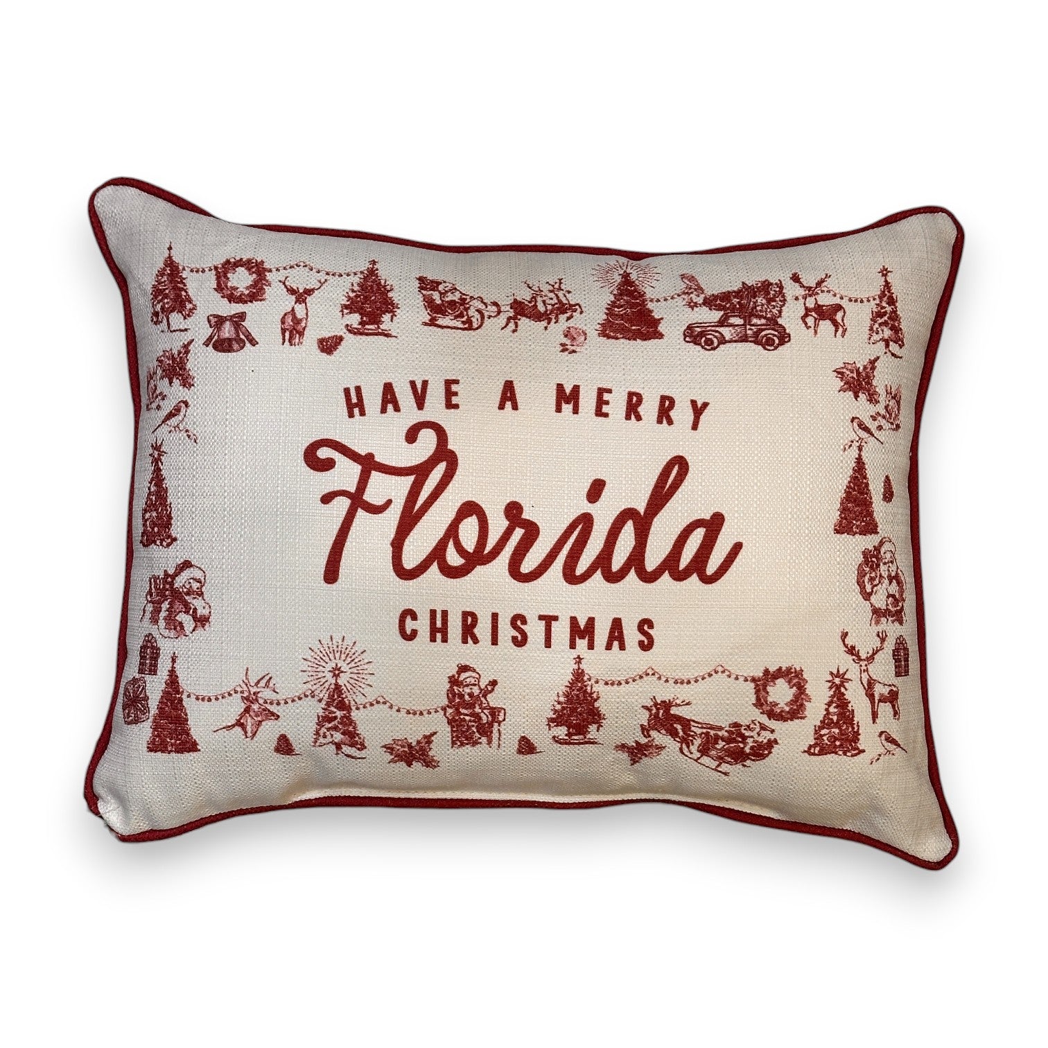 Have a Merry Christmas - Florida - Hometown Pillow - Scarlet Piping - 19-in - Mellow Monkey