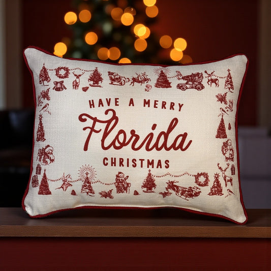 Have a Merry Christmas - Florida - Hometown Pillow - Scarlet Piping - 19-in - Mellow Monkey