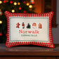 Gingham Christmas Hometown Pillow - Norwalk Connecticut - Red Piping - 19-in - Mellow Monkey