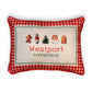 Gingham Christmas Hometown Pillow - Westport Connecticut - Red Piping - 19-in - Mellow Monkey