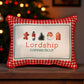 Gingham Christmas Hometown Pillow - Lordship Connecticut - Red Piping - 19-in - Mellow Monkey