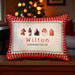 Gingham Christmas Hometown Pillow - Wilton Connecticut - Red Piping - 19-in - Mellow Monkey