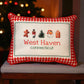 Gingham Christmas Hometown Pillow - West Haven Connecticut - Red Piping - 19-in - Mellow Monkey