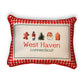 Gingham Christmas Hometown Pillow - West Haven Connecticut - Red Piping - 19-in - Mellow Monkey