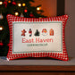 Gingham Christmas Hometown Pillow - East Haven Connecticut - Red Piping - 19-in - Mellow Monkey
