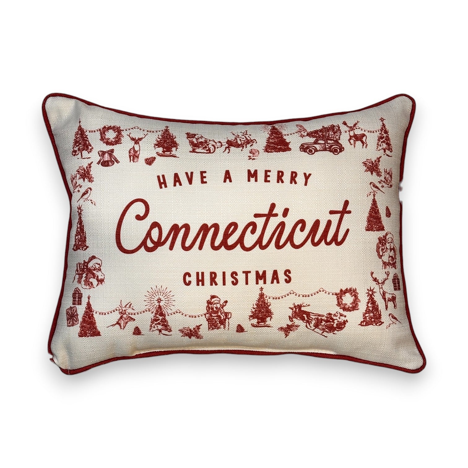 Have a Merry Christmas - Connecticut - Hometown Pillow - Scarlet Piping - 19-in - Mellow Monkey