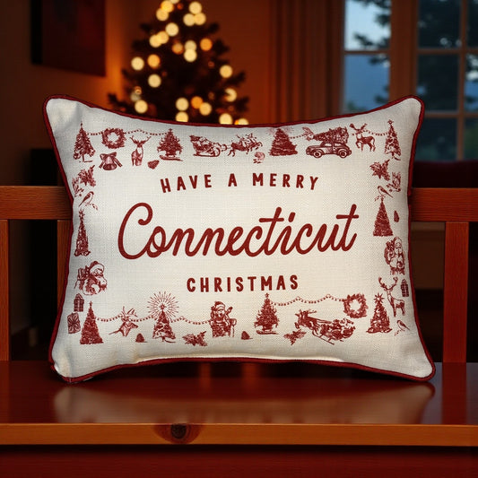 Have a Merry Christmas - Connecticut - Hometown Pillow - Scarlet Piping - 19-in - Mellow Monkey