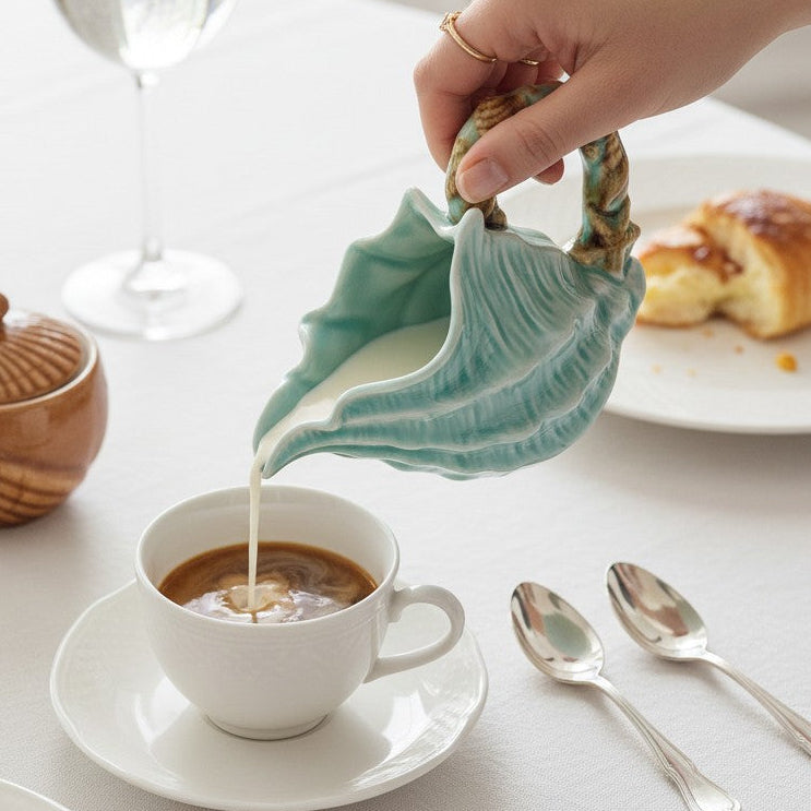 Shell Shaped Creamer with Starfish & Shells Handle - 6-oz - Mellow Monkey