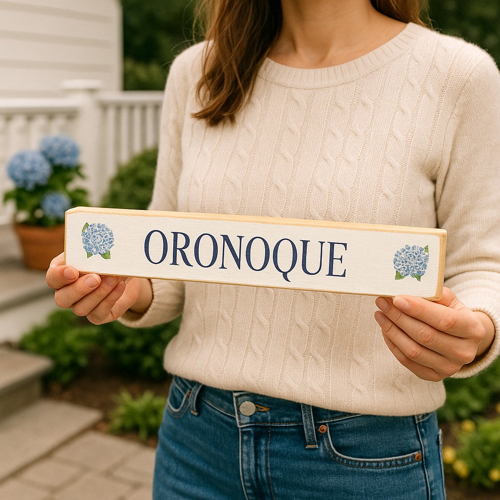 Oronoque Hydrangea Flowers - Skinny Wood Shelf Sitter - 15-3/4-in - Mellow Monkey