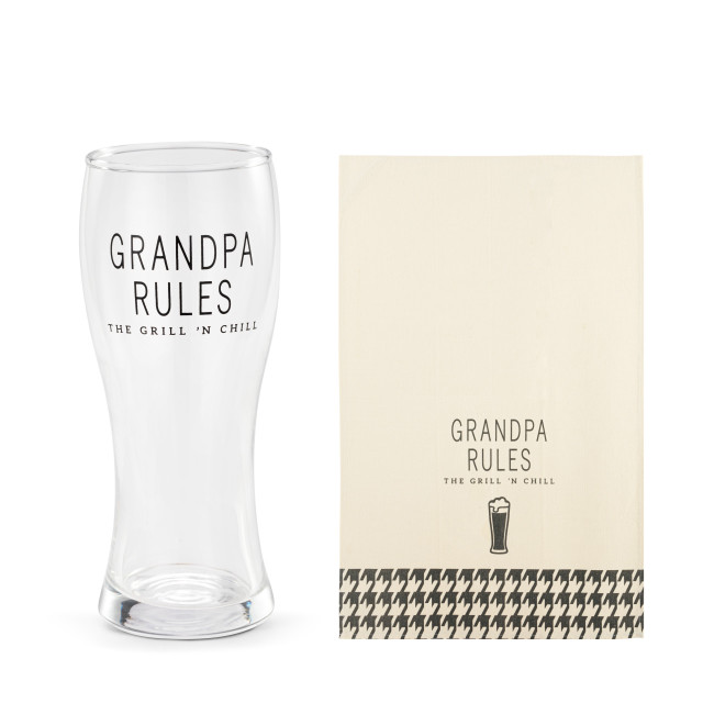 Grandpa Rules - Pilsner Glass and Towel Set - Mellow Monkey