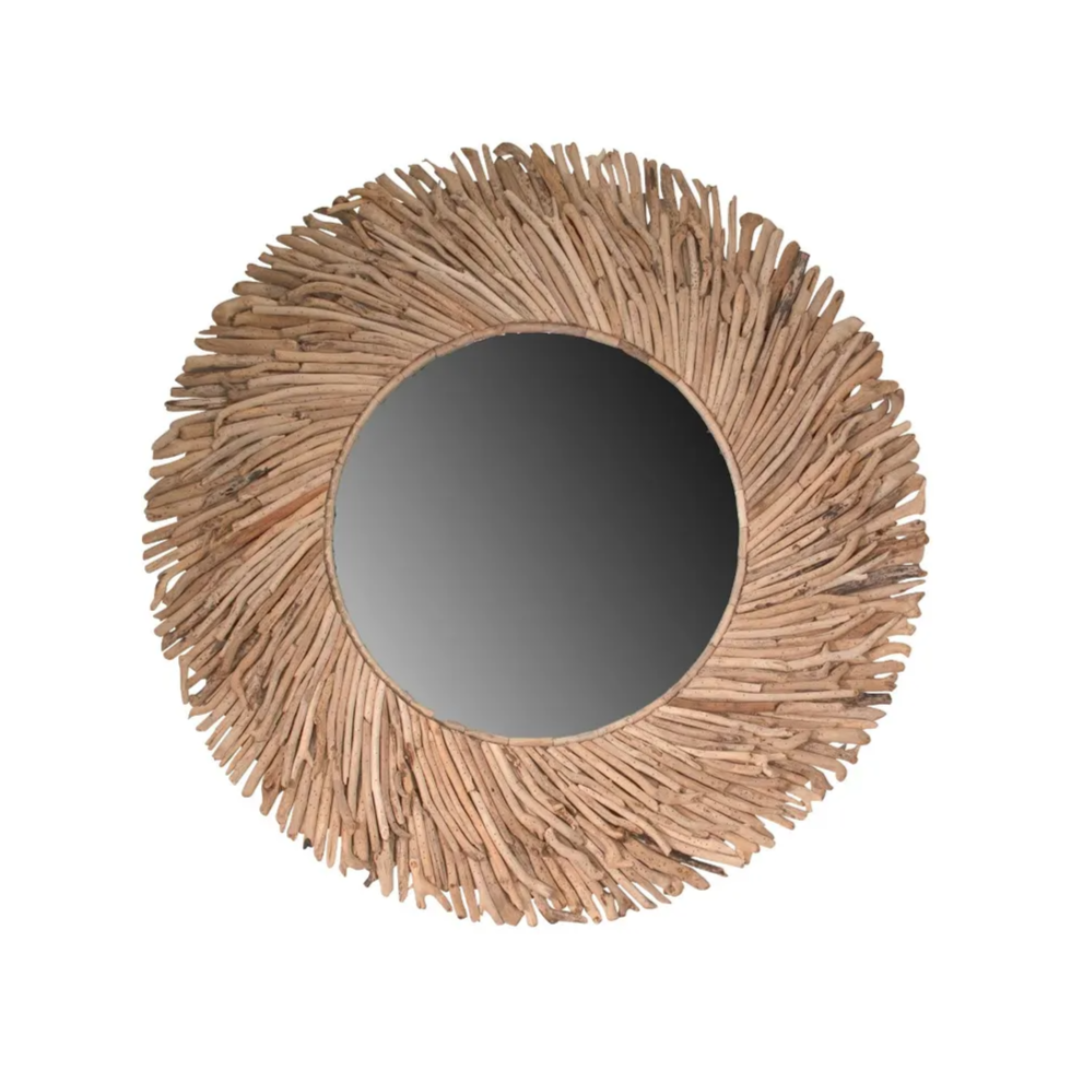 Cascade Driftwood Sunburst Round Wall Mirror - 48-in Diameter - Mellow Monkey