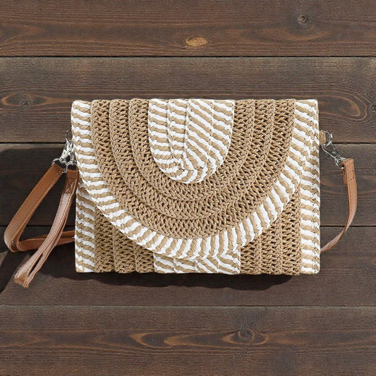 Mixed Striped Straw Clutch / Crossbody Bag
: Taupe