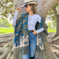 Boho 3D Textured Abstract Fringe Ruana Cardigan - Olive