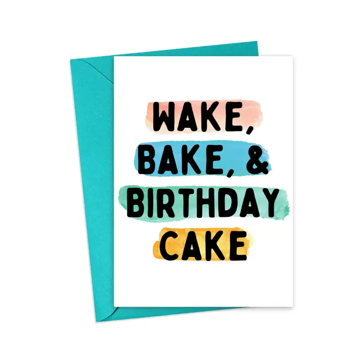 Wake, Bake, and Birthday Cake - Birthday Greeting Card - Mellow Monkey