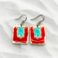 Pewter Earrings - Bright Red And Turquoise Enamel Hinged Shapes - Mellow Monkey