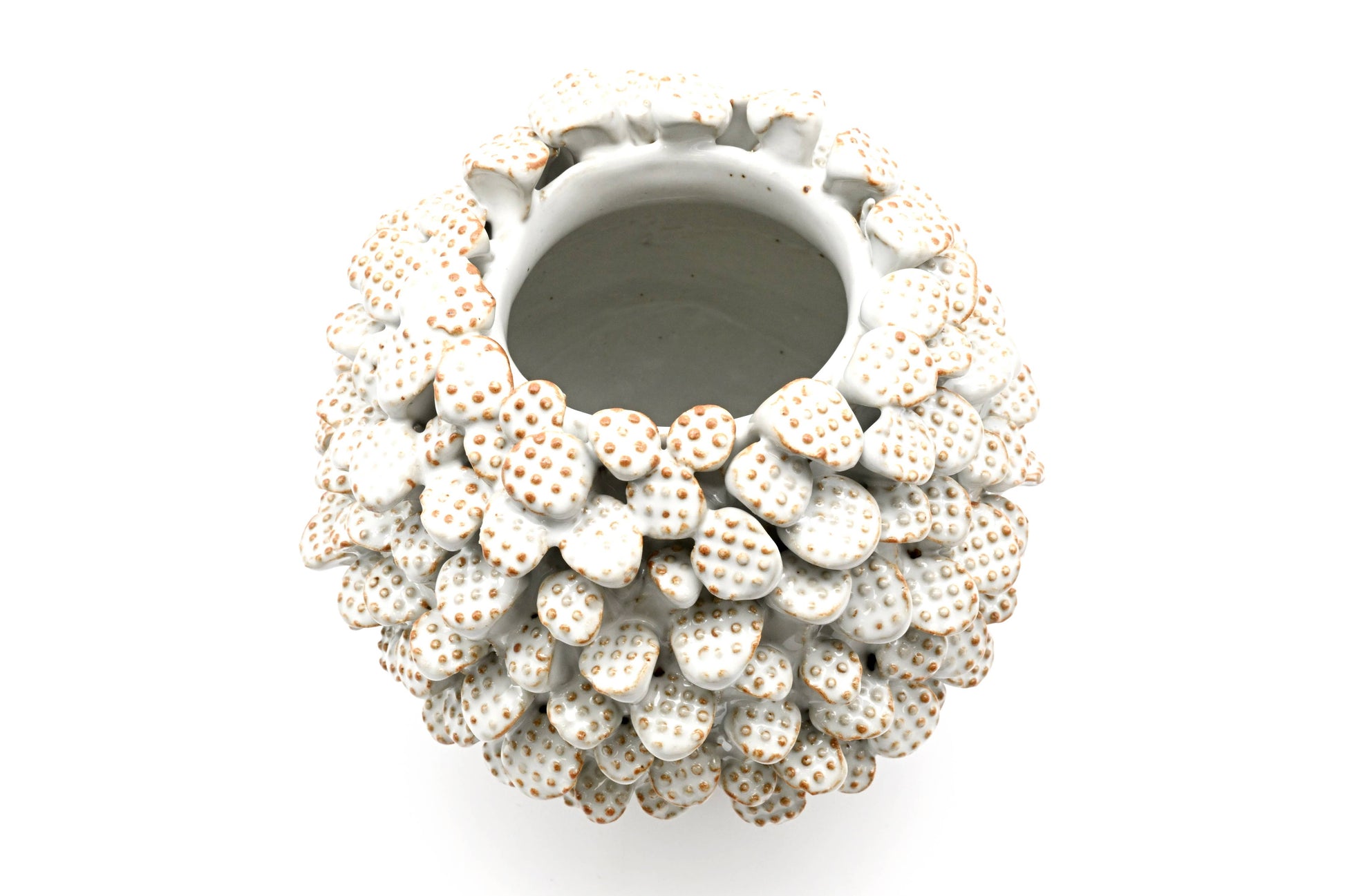 Lotus Pollens - Porcelain Ceramic Vase - White with Brown Accents - 5 x 5 x 4.8 in - Mellow Monkey