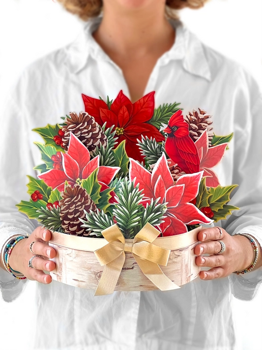 Birch Poinsettia - Pop-Up Flower Bouquet Greeting Card - Mellow Monkey