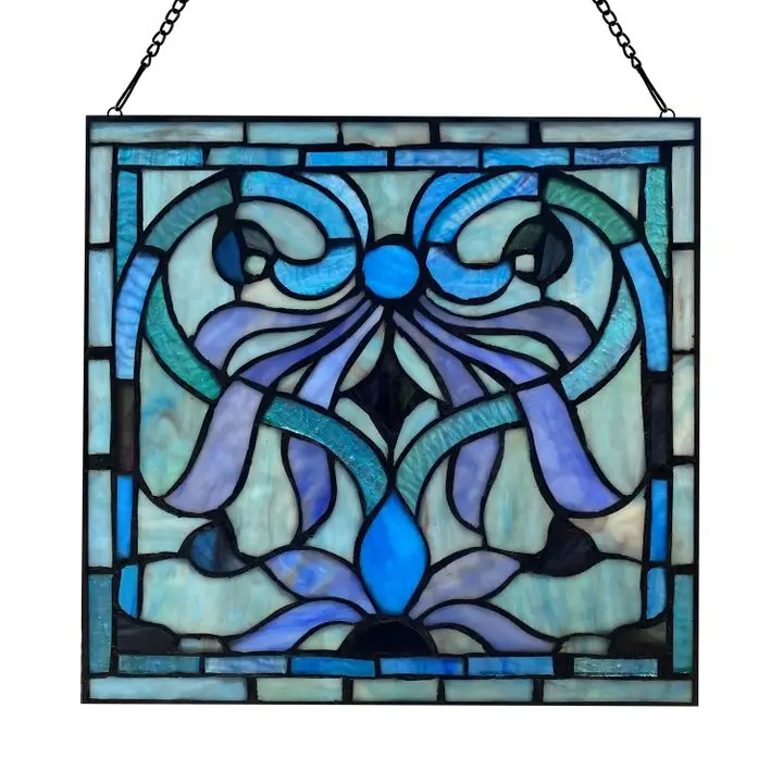 Ilsa Blue, Purple, and Green Stained Glass Window Pane - 12-in - Mellow Monkey