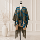 Boho 3D Textured Abstract Fringe Ruana Cardigan - Olive