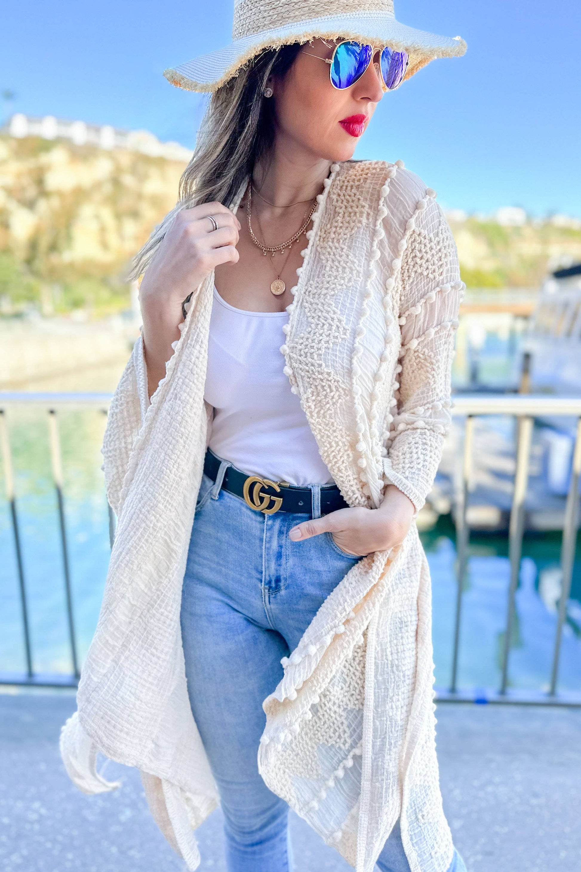 Ivory 3D Textured Open Front Soft Kimono Cover Up - Mellow Monkey