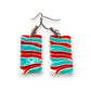 Pewter Earrings - Wavy Rectangle Red Aqua Swirls - Mellow Monkey