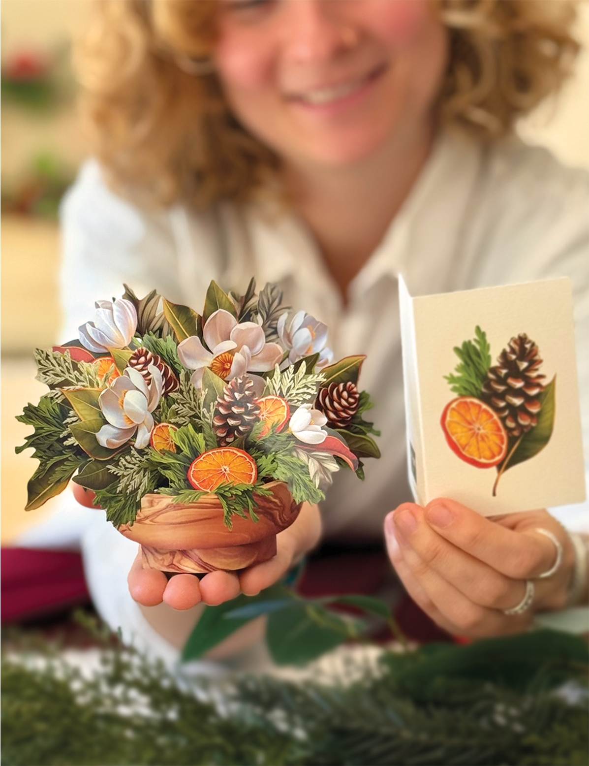 Freshcut Paper Mini Winter Magnolia Pop-Up Bouquet and Greeting Card - Mellow Monkey
