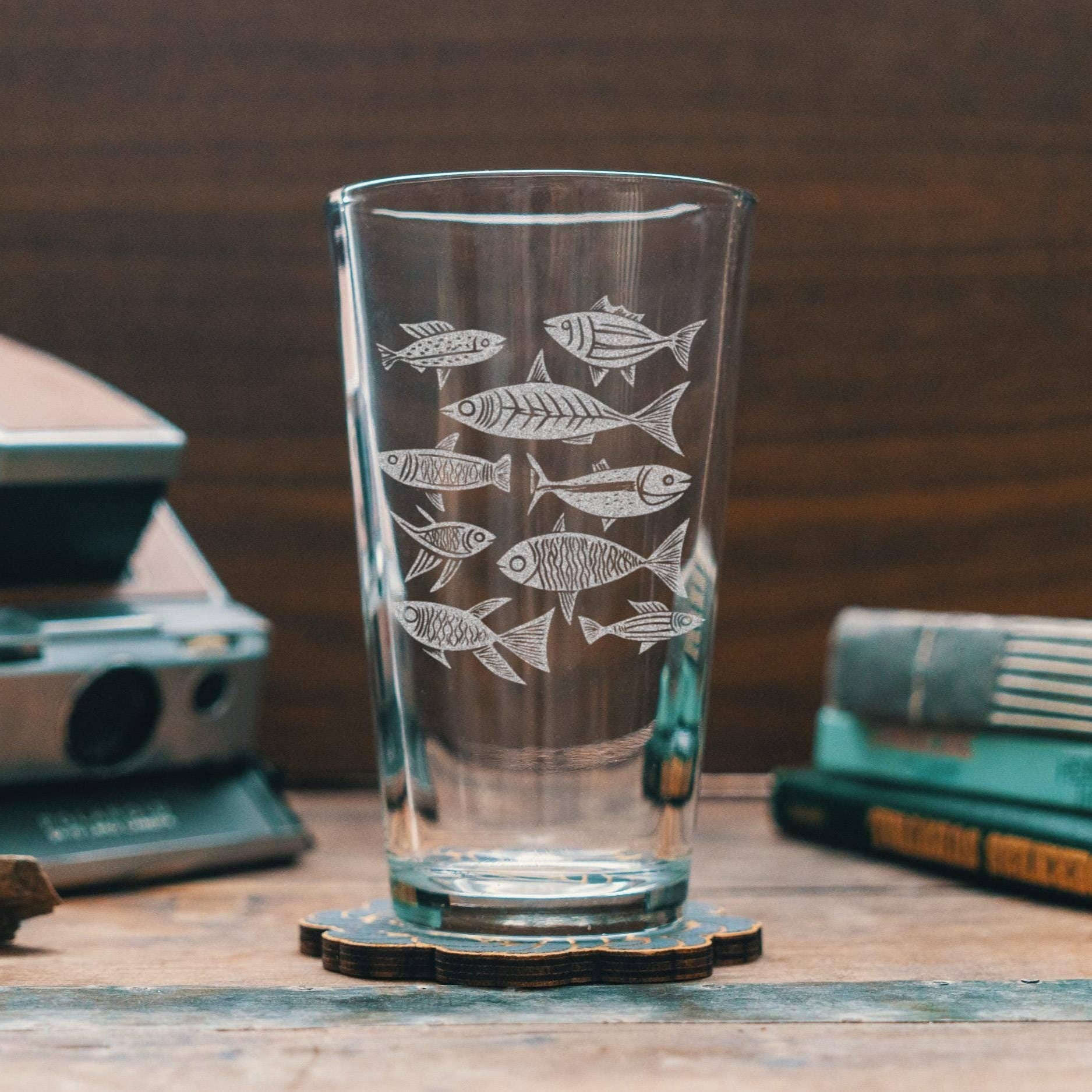 School of Fish Engraved Pint Glass - 16-oz - Mellow Monkey