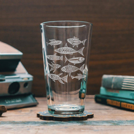 School of Fish Engraved Pint Glass - 16-oz - Mellow Monkey