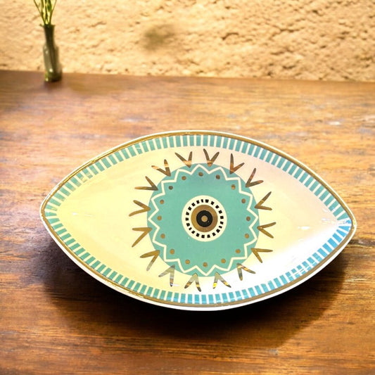 Aqua Evil Eye Shaped Protection Trinket Dish - 6-1/4-in