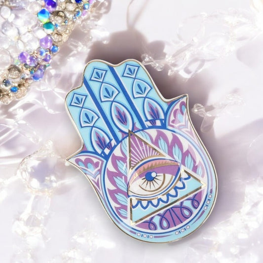 Evil Eye - Good Looking Eye Dish - Light Blue and Purple Hamsa - 6-1/2-in