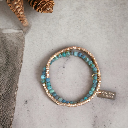 Gemstone Double Wrap Bracelet - Gold and African Turquoise Beads - Mellow Monkey