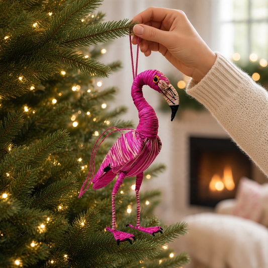Pink Flamingo Tree Bird Ornament - 5-1/4-in