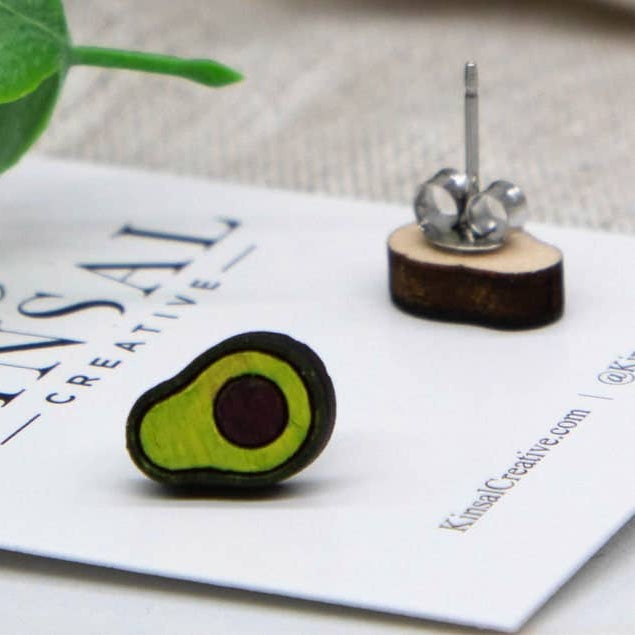 Avocado Wood Stud Earrings - Mellow Monkey
